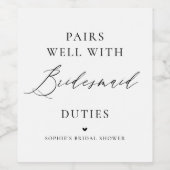 ブラック手書きカリグラフィーのブライズメイド ワインラベル (シングルラベル)