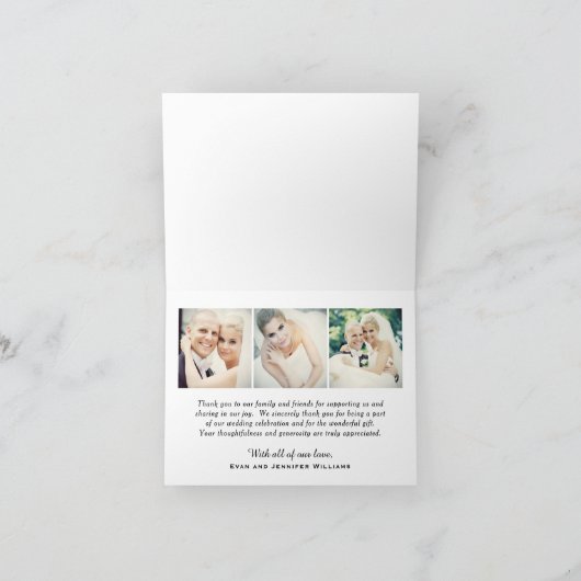 ブラック手書きスクリプト結婚式の写真 サンキューカード (内部)