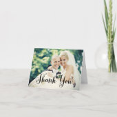 ブラック手書きスクリプト結婚式の写真 サンキューカード (正面)