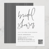 ブラック手書きスクリプトQRコード ブライダルシャワー 招待状 (正面/裏面)