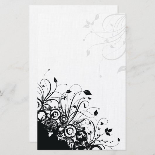 ブラック抽象芸術アートフローラ文房具 便箋 (正面/裏面)