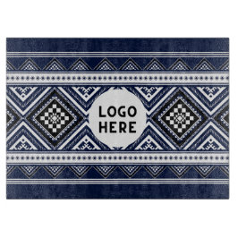 ブラック抽象芸術エスニック幾何学模様（ロゴ付き） カッティングボード