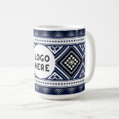 ブラック抽象芸術エスニック幾何学模様(ロゴ付き) コーヒーマグカップ (正面右)