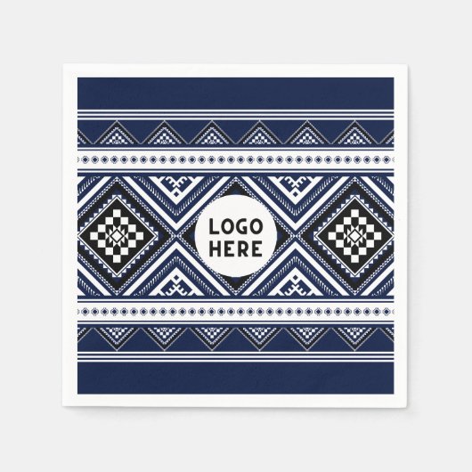 ブラック抽象芸術エスニック幾何学模様（ロゴ付き） スタンダードカクテルナプキン (正面)