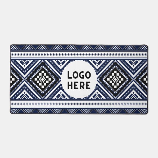 ブラック抽象芸術エスニック幾何学模様（ロゴ付き） デスクマット (正面)