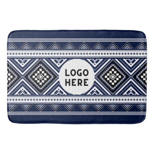 ブラック抽象芸術エスニック幾何学模様（ロゴ付き） バスマット (正面)