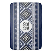 ブラック抽象芸術エスニック幾何学模様（ロゴ付き） バスマット (正面縦)