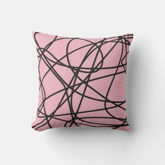 ブラック抽象芸術スクライブオンピンク クッション (正面)