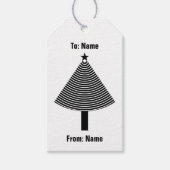 ブラック抽象芸術ストライプのクリスマスツリー ギフトタグ (正面)