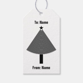 ブラック抽象芸術ストライプのクリスマスツリー ギフトタグ