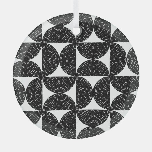 ブラック抽象芸術60sスタイルシームレスパターン。 ガラスオーナメント (正面)