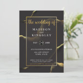 ブラック抽象芸術🖤✨インクイアルコールファブバジェット結婚ズ 招待状 (スタンド正面)