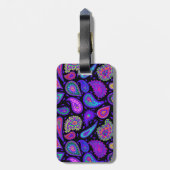 ブラック数々のビューティフルの紫と色のペイズリー ラゲッジタグ (裏面縦)