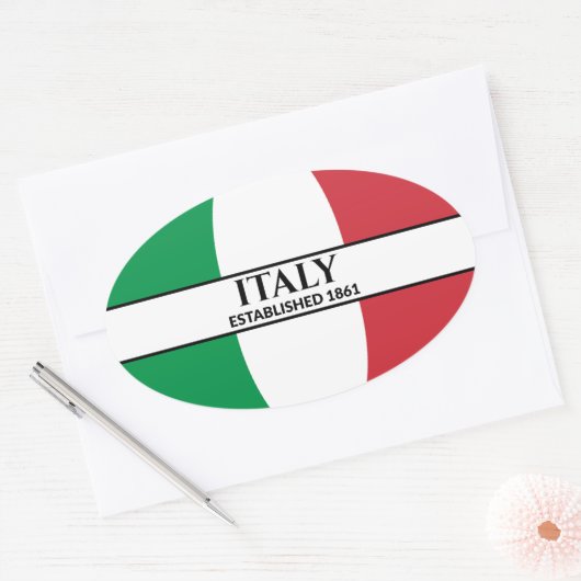 ブラック文字イタリア1861年国旗 楕円形シール (封筒)