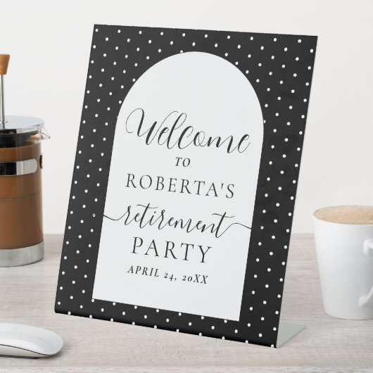 ブラック文字スクリプト退職パーティーへようこそ 台座サイン (インサイチュ)