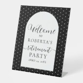 ブラック文字スクリプト退職パーティーへようこそ 台座サイン (正面)