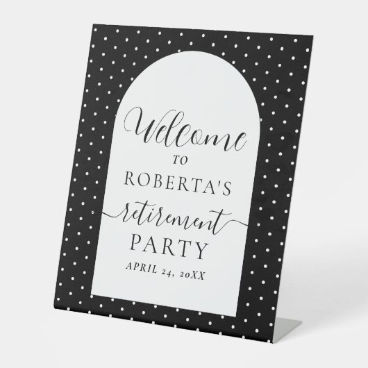 ブラック文字スクリプト退職パーティーへようこそ 台座サイン (正面)