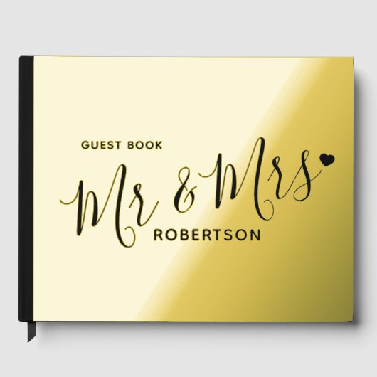 ブラック文字リトルカスタムハート結婚金ゴールド ゲストブック (正面)