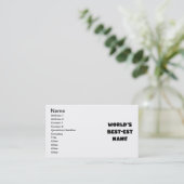 ブラック文字ワールド最高ので最も高いナニTシャツとギフト 名刺 (スタンド正面)