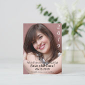 ブラック文字2019卒業日を保存 案内ポストカード (スタンド正面)