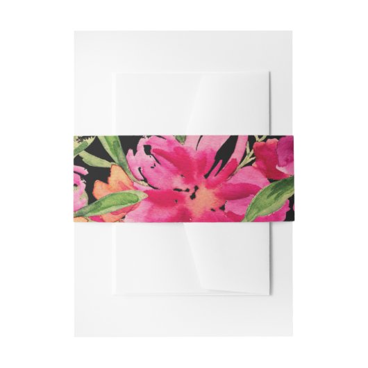 ブラック明るい赤紫色グリーンフローラウォーター結婚カラー 招待状ベリーバンド (正面例)