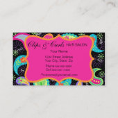 ブラック明るい赤紫色ピンクモダンペイズリーパターンモノグラム 名刺 (裏面)