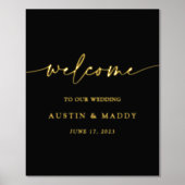 ブラック書道シックな金ゴールド結婚の歓迎 箔ポスター (正面)