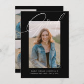 ブラック書道写真予算QRコード卒業 招待状 (正面/裏面)