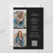 ブラック書道写真予算QRコード卒業 招待状 (裏面)