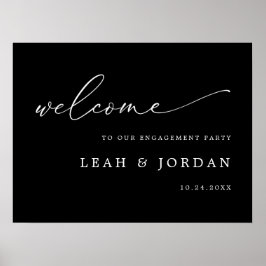 ブラック書道婚約パーティウェルカムサイン ポスター