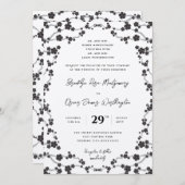 ブラック桜さくらんぼスタイリッシュ咲きアジア結婚ズ 招待状 (正面/裏面)