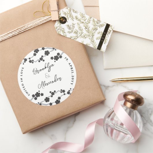 ブラック桜さくらんぼモダン咲きアジア結婚ズ ラウンドシール (ギフト)