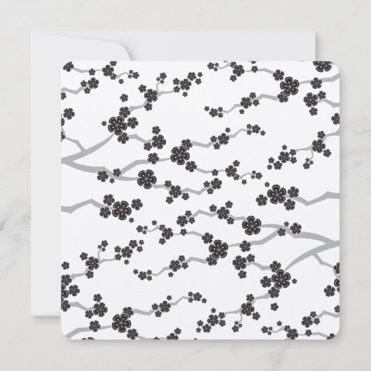 ブラック桜さくらんぼ花咲き上品なアジ結婚アン 招待状 (裏面)