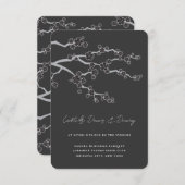 ブラック桜さくらんぼ花咲き禅ウェディングレセプション エンクロージャーカード (正面/裏面)