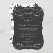 ブラック桜さくらんぼ花咲き禅ウェディングレセプション 招待状 (正面/裏面)