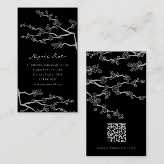 ブラック桜さくらんぼ花花花華東洋禅 名刺 (正面/裏面)
