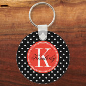 ブラック水玉模様とオレンジモノグラム キーホルダー (正面)