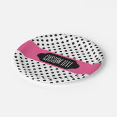 ブラック水玉模様とピンクストライプのカスタムプレート ペーパープレート (アングル)