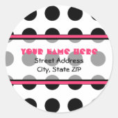 ブラック水玉模様とピンク住所 シール (正面)