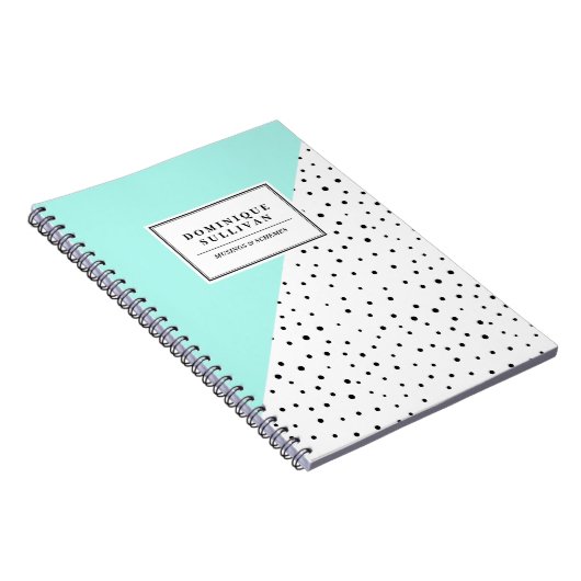 ブラック水玉模様アクアアブトラクトパタパーソナライズされたーン ノートブック (右側)