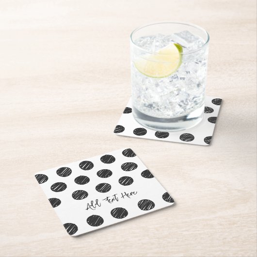 ブラック水玉模様アーティザンハンド描画タイムレスおもしろい スクエアペーパーコースター (インサイチュ)