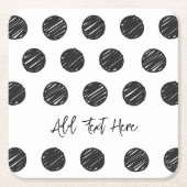 ブラック水玉模様アーティザンハンド描画タイムレスおもしろい スクエアペーパーコースター (正面)