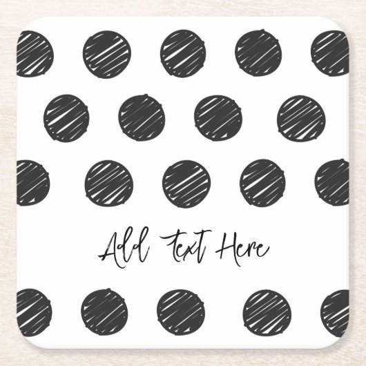 ブラック水玉模様アーティザンハンド描画タイムレスおもしろい スクエアペーパーコースター (正面)