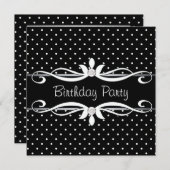 ブラック水玉模様ウーマンズバースデーパーティー 招待状 (正面/裏面)