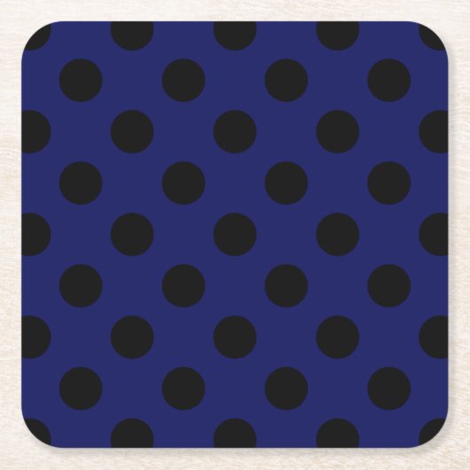 ブラック水玉模様オンネイビーブルー スクエアペーパーコースター (正面)
