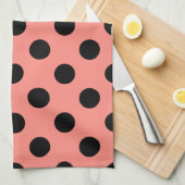 ブラック水玉模様オンピーチ キッチンタオル (四つ折り)