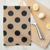 ブラック水玉模様オンベージュ キッチンタオル (四つ折り)
