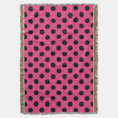 ブラック水玉模様オン明るい赤紫色 スローブランケット (正面縦)