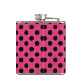 ブラック水玉模様オン明るい赤紫色 フラスク (裏面)