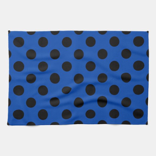 ブラック水玉模様オン王室のブルー キッチンタオル (横)